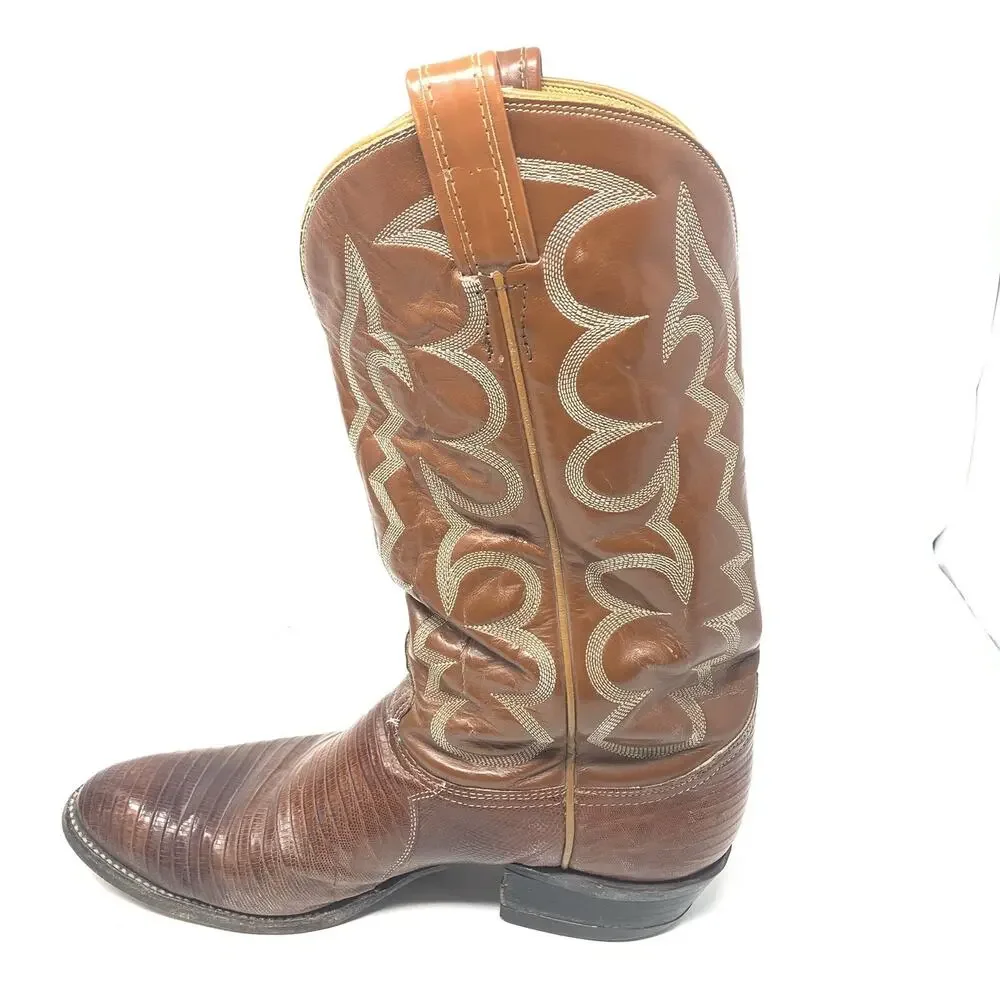 Tony Lama Vintage Teju Lizard Cowboy Boots Size 10.5 B Exotic Black Label Brown